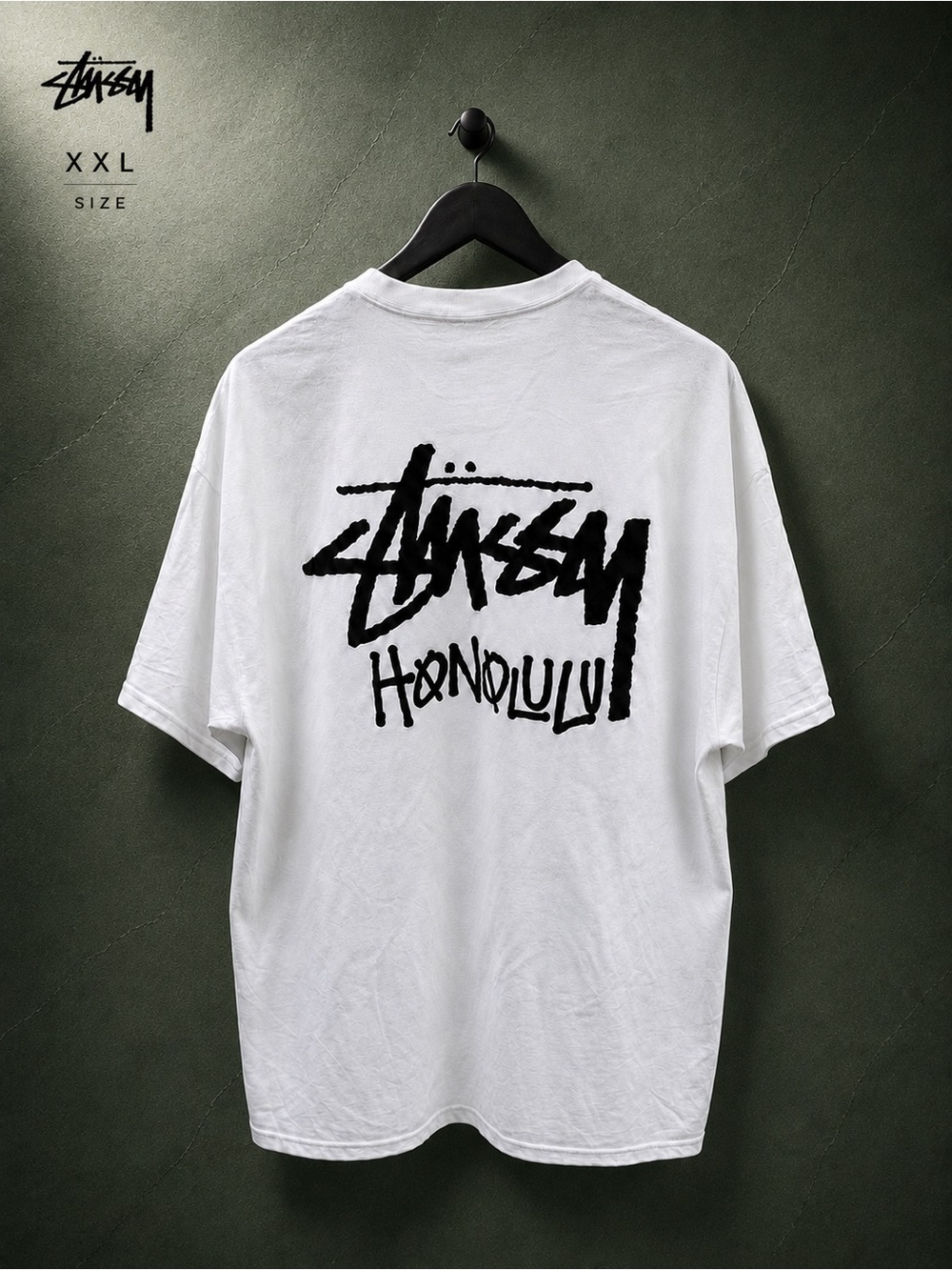 Stussy Honolulu T Shirt White Black Logo Graphic XXL NWOT Cut Tag